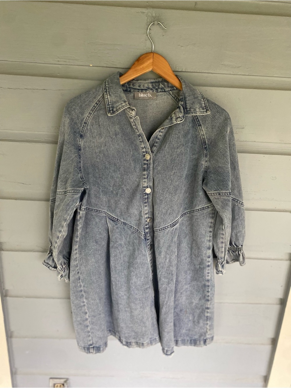 blue b. Washed Denim Button-Front Shirt Dress - Light Gray-Blue Medium
